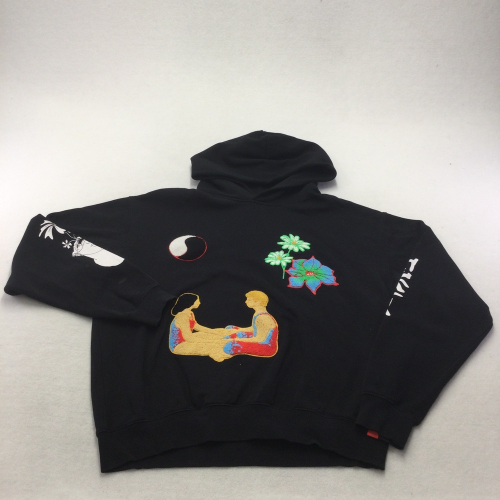 Jungles Hoodie Mens XL Black Fleece Pullover Sweatshirt Art Graphic Flowers